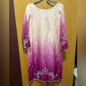 Elegant Pink Ombre Embroidered Women's Dress